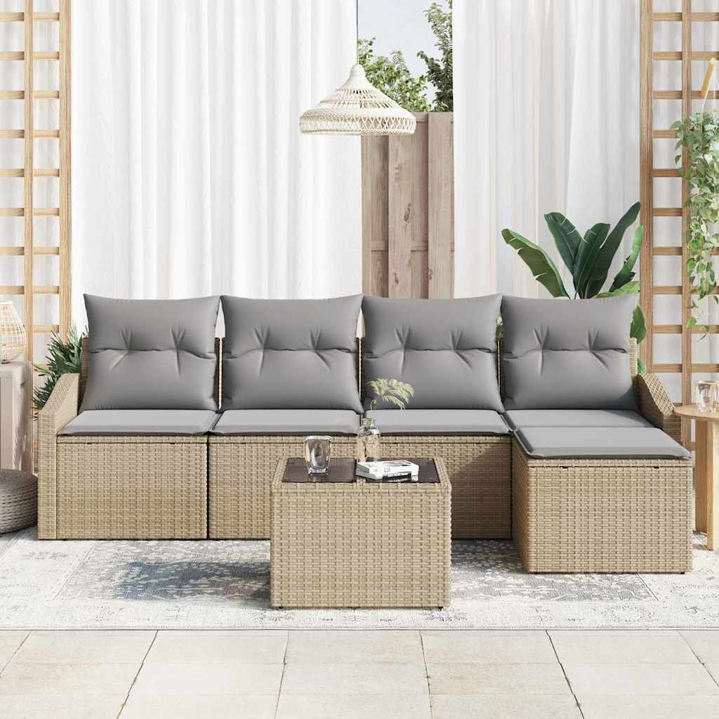 Sofa Set mit Kissen 6 pcs Beige Poly-Rattan