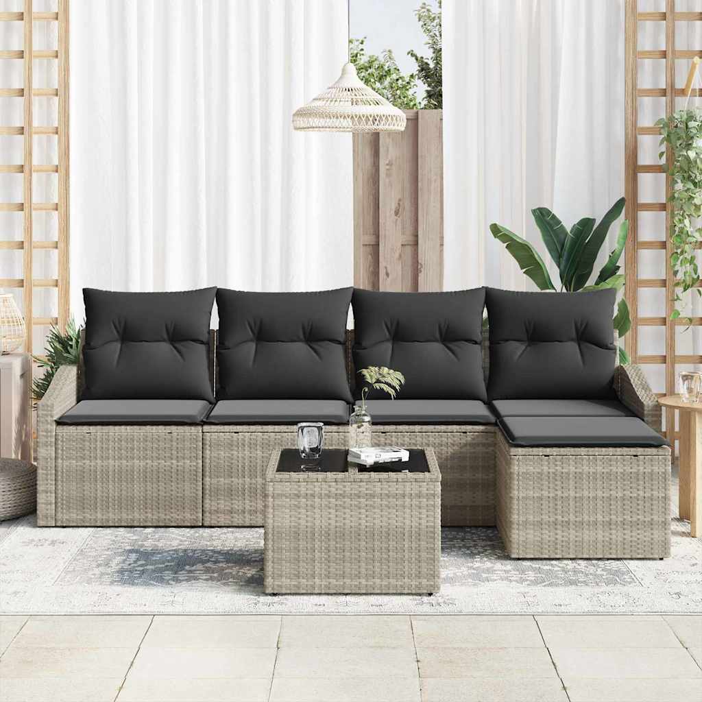 Sofa Set mit Kissen 6 pcs Hellgrau Poly Rattan