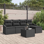 Sofa Set mit Kissen 6 pcs Schwarz Poly-Rattan
