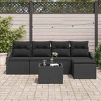 Sofa Set mit Kissen 6 pcs Schwarz Poly-Rattan