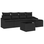 Sofa Set mit Kissen 6 pcs Schwarz Poly-Rattan