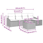 Sofa Set mit Kissen 6 pcs Schwarz Poly-Rattan