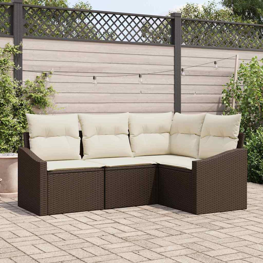 Sofa Set mit Kissen 4 pcs Braun Poly-Rattan