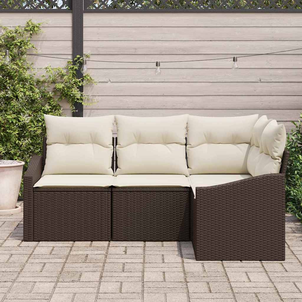 Sofa Set mit Kissen 4 pcs Braun Poly-Rattan