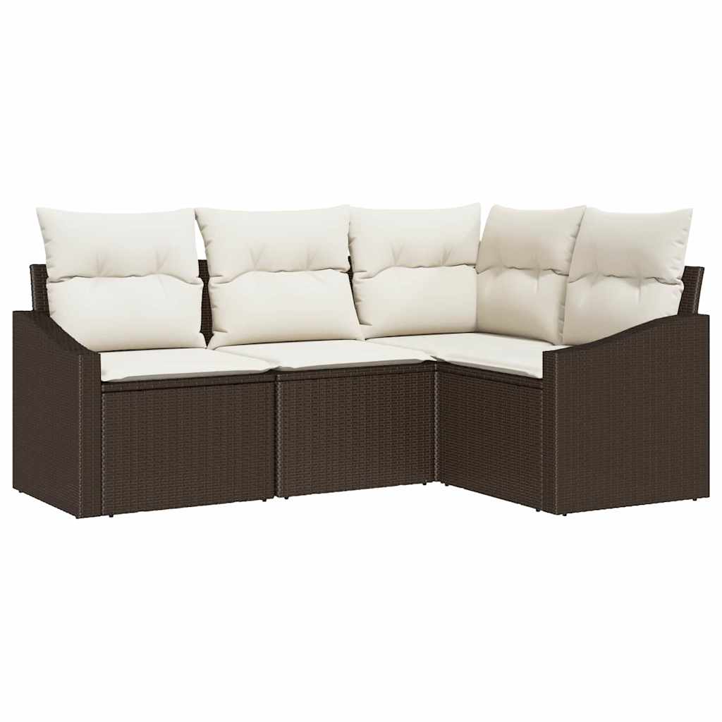 Sofa Set mit Kissen 4 pcs Braun Poly-Rattan