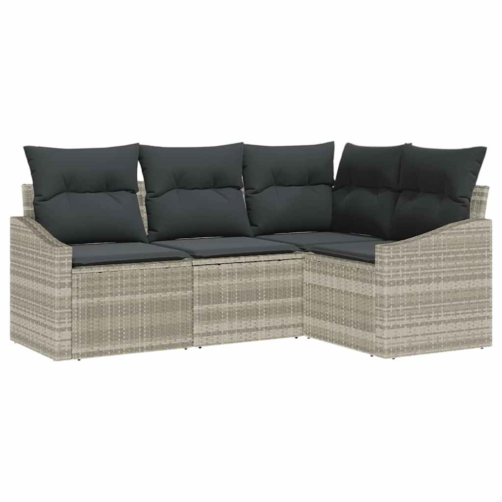 Sofa Set mit Kissen 4 pcs Hellgrau Poly-Rattan