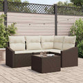 Sofa Set mit Kissen 5 pcs Braun Poly Rattan