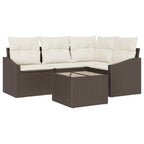 Sofa Set mit Kissen 5 pcs Braun Poly Rattan