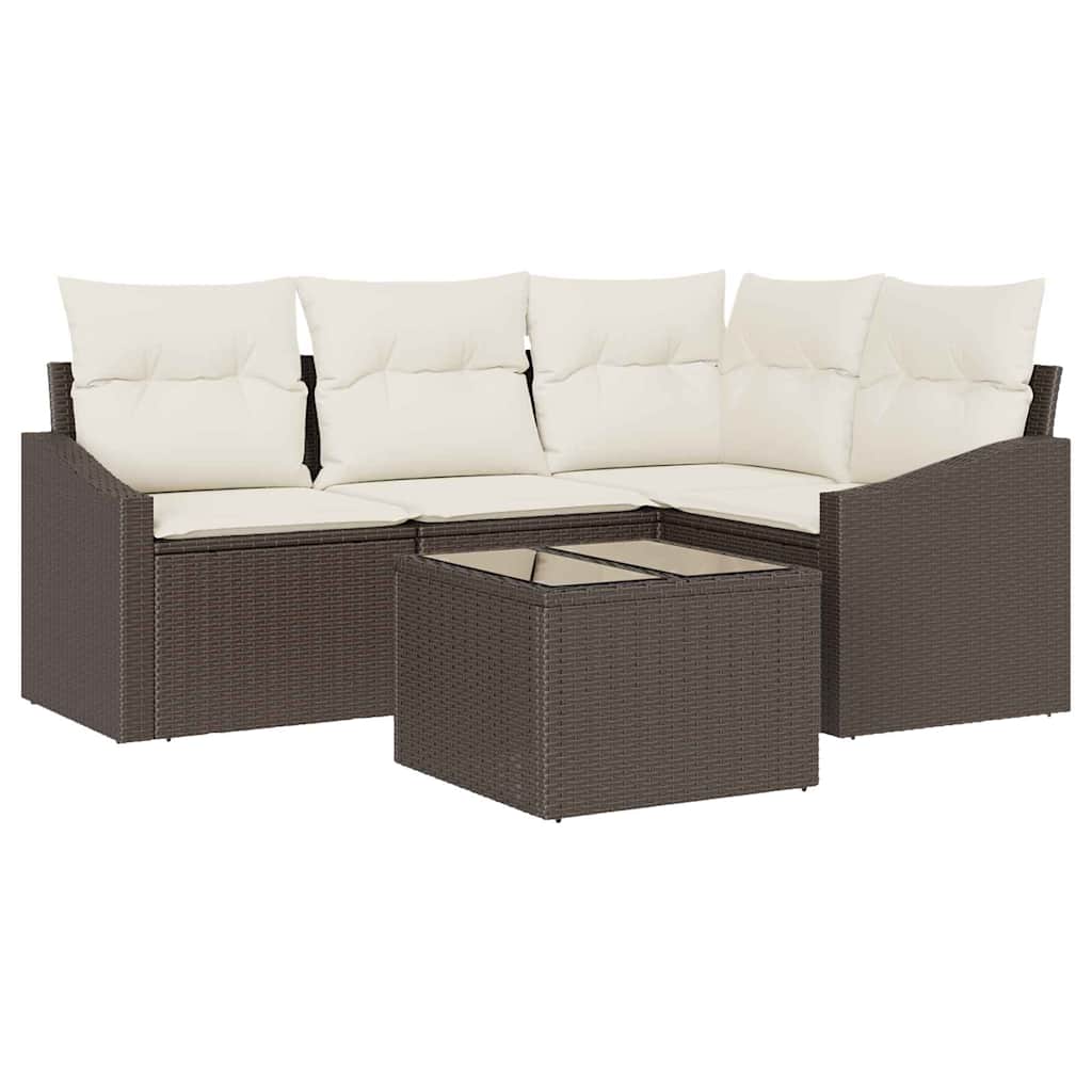 Sofa Set mit Kissen 5 pcs Braun Poly Rattan