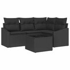 Sofa Set mit Kissen 5 pcs Schwarz Poly Rattan