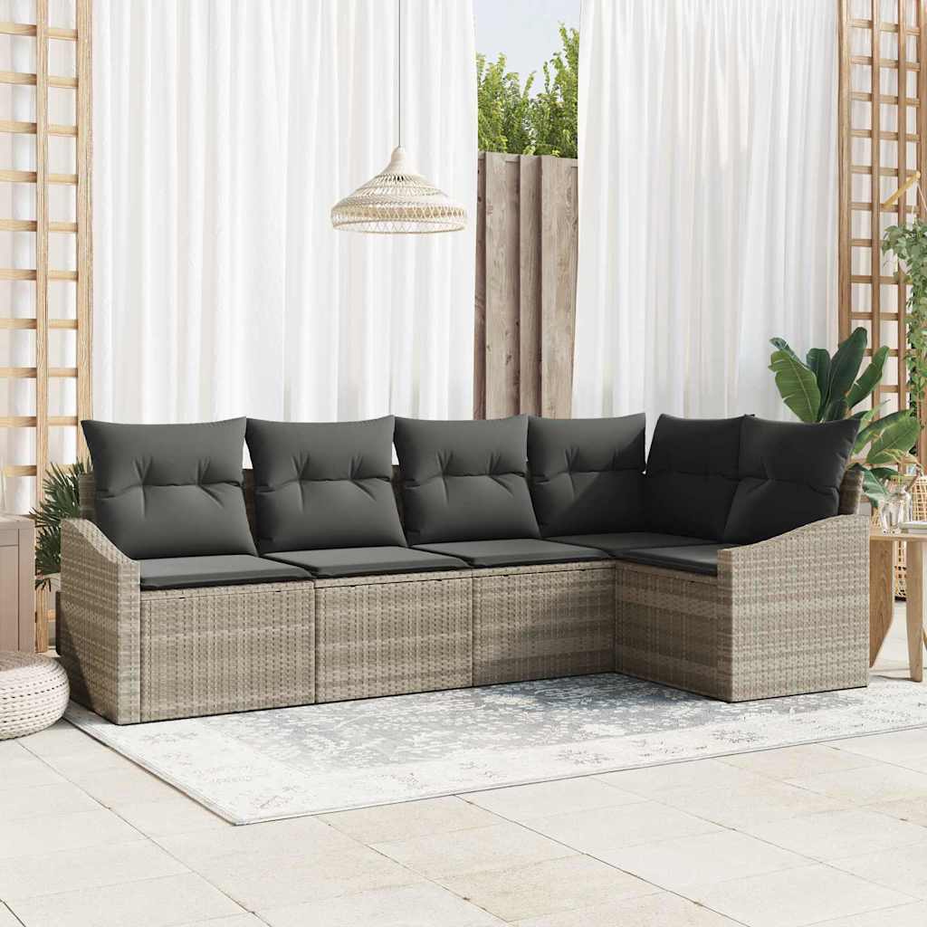 Sofa Set mit Kissen 5 pcs Hellgrau Poly-Rattan