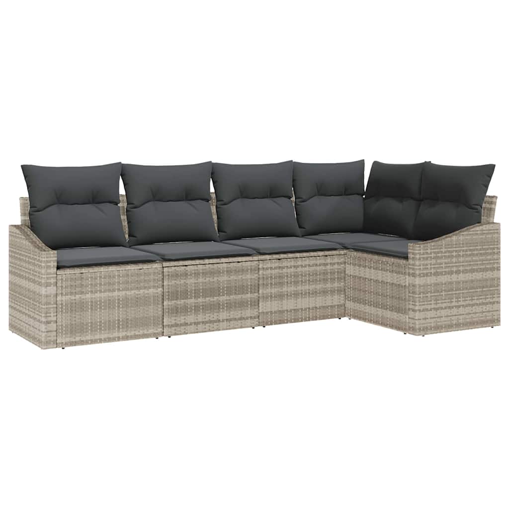 Sofa Set mit Kissen 5 pcs Hellgrau Poly-Rattan