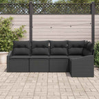 Sofa Set mit Kissen 5 pcs Schwarz Poly-Rattan