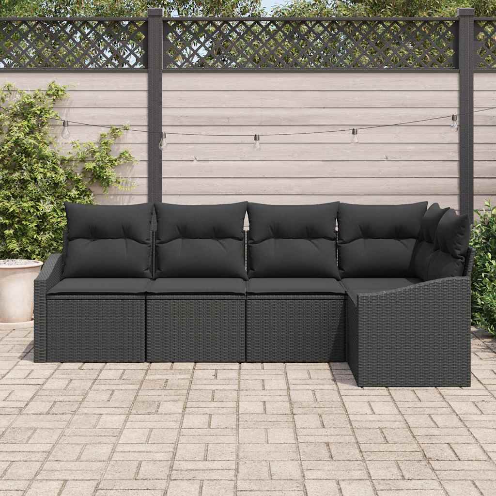 Sofa Set mit Kissen 5 pcs Schwarz Poly-Rattan