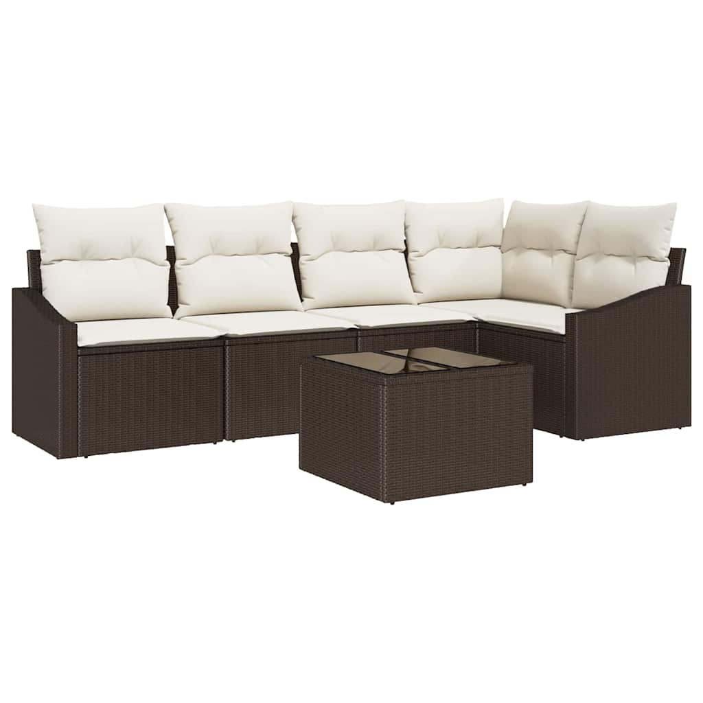 Sofa Set mit Kissen 6 pcs Braun Poly Rattan