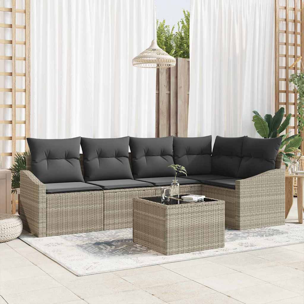 Sofa Set mit Kissen 6 pcs Hellgrau Poly Rattan