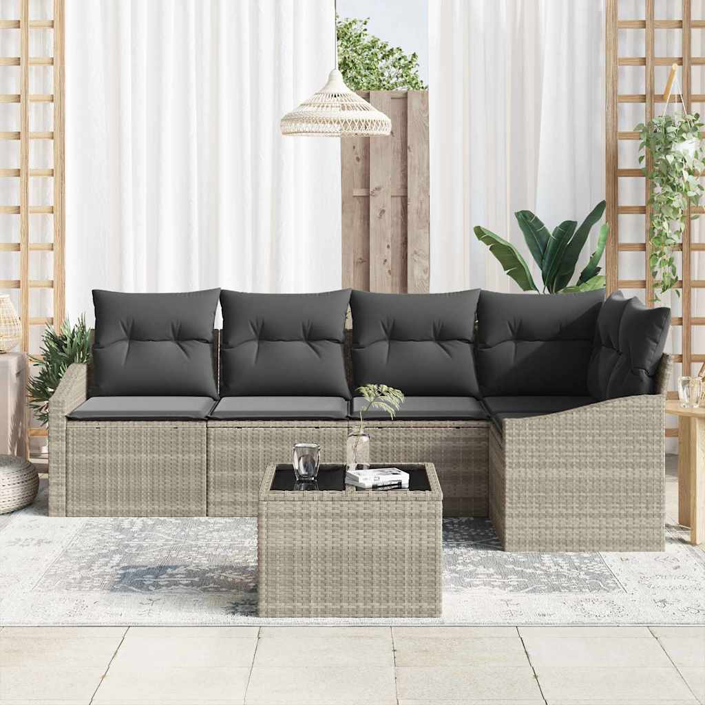 Sofa Set mit Kissen 6 pcs Hellgrau Poly Rattan