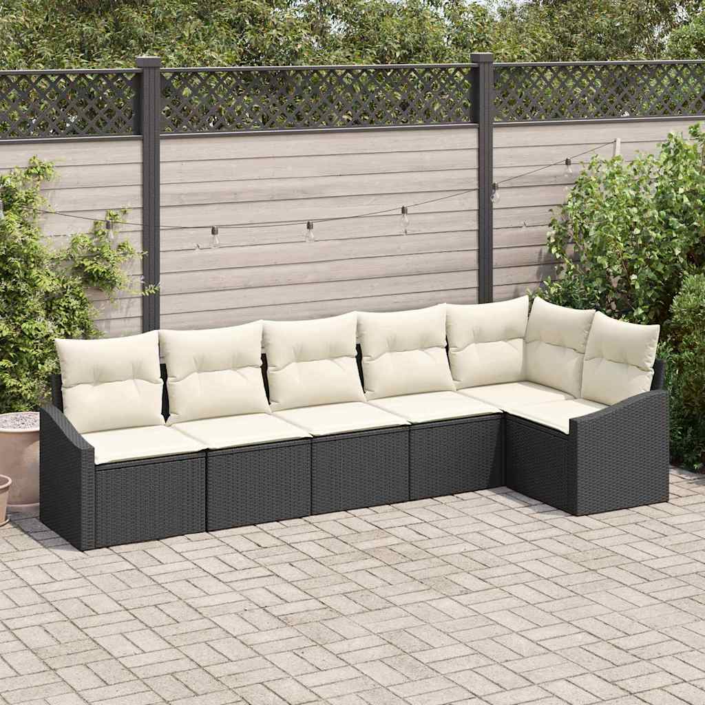 Sofa Set mit Kissen 6 pcs Schwarz Poly Rattan