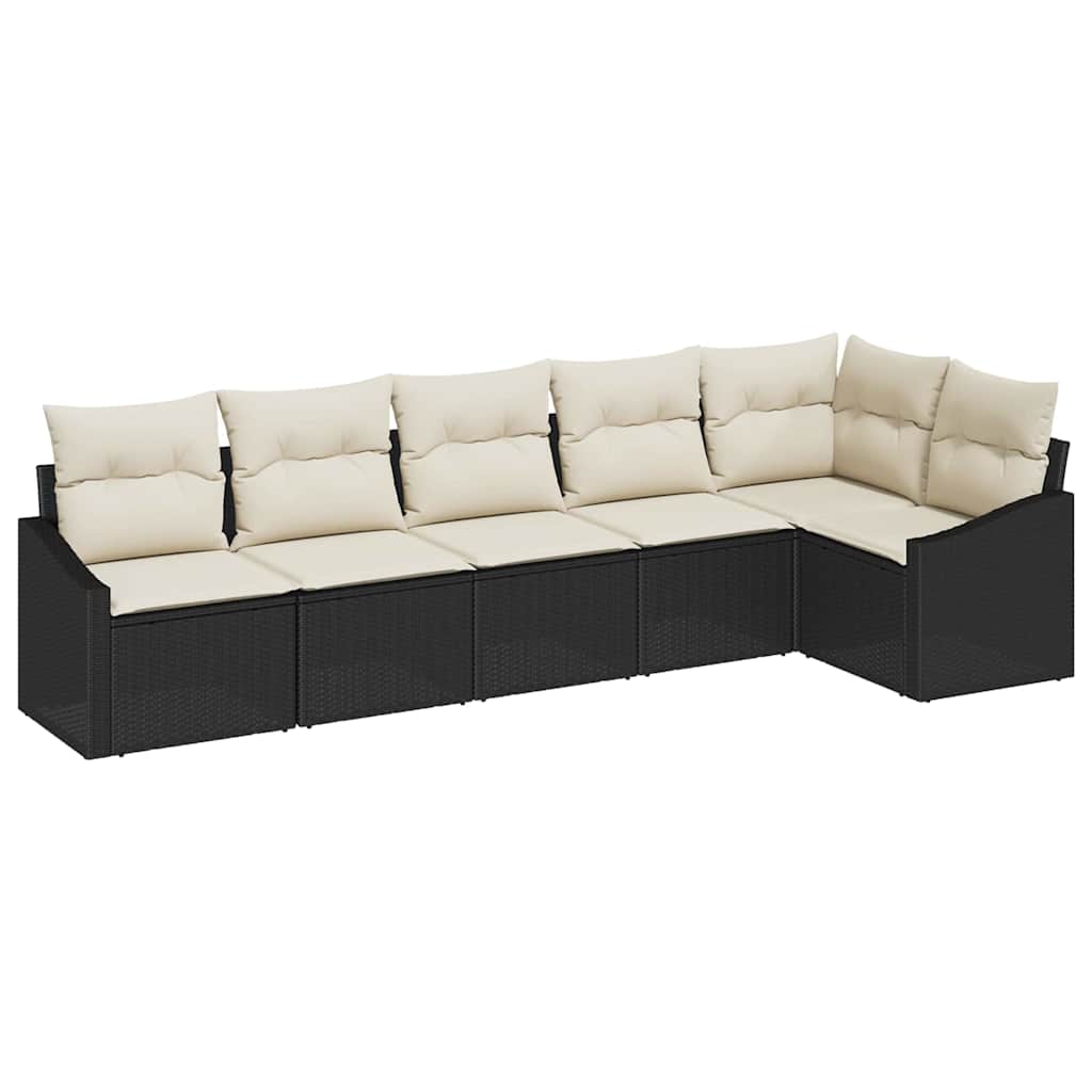 Sofa Set mit Kissen 6 pcs Schwarz Poly Rattan