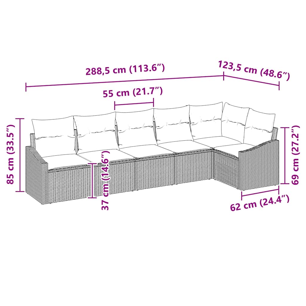 Sofa Set mit Kissen 6 pcs Beige Poly Rattan