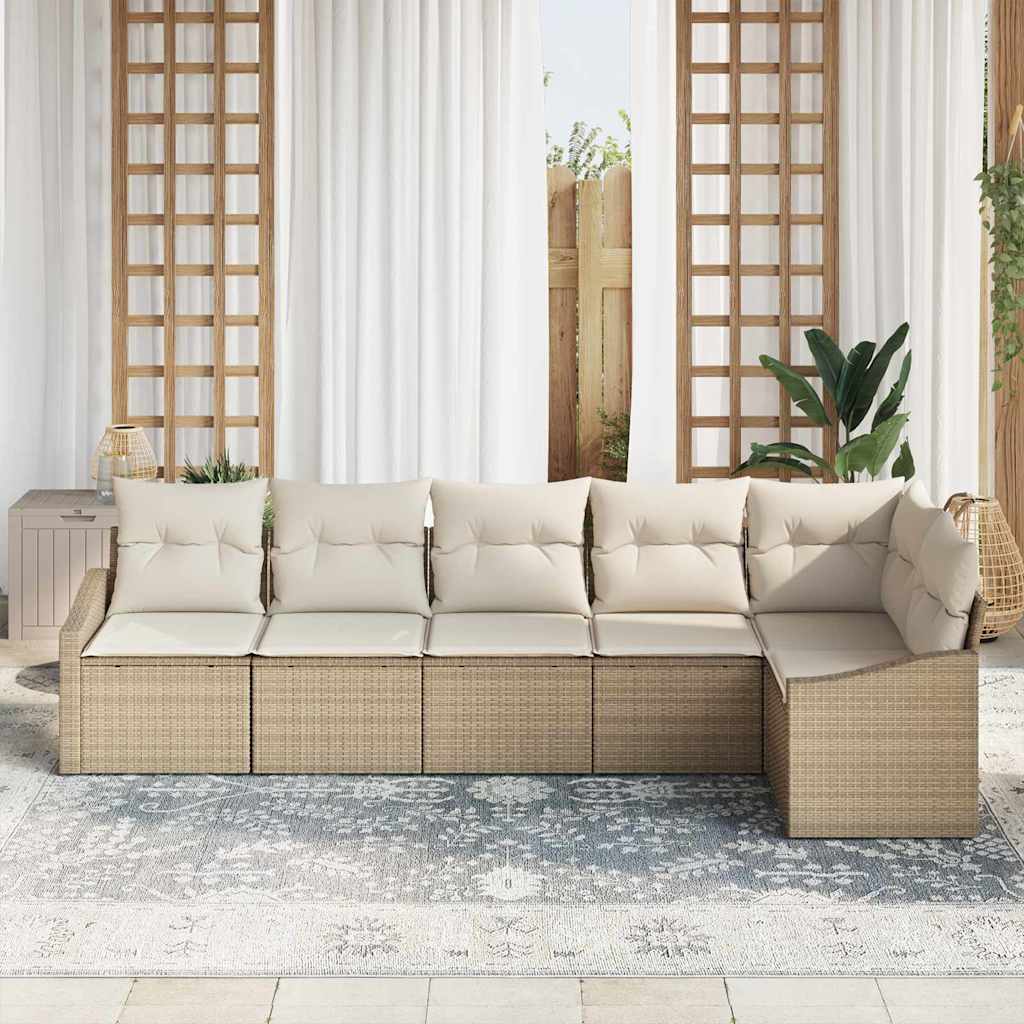 Sofa Set mit Kissen 6 pcs Beige Poly-Rattan