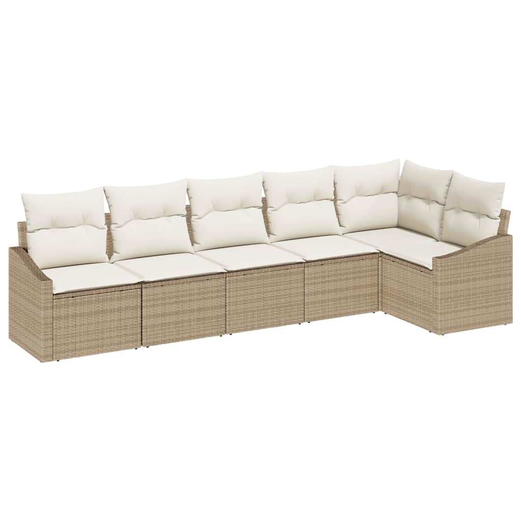 Sofa Set mit Kissen 6 pcs Beige Poly-Rattan