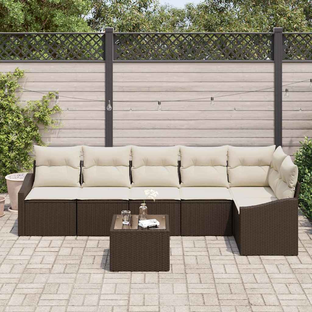 Sofa Set mit Kissen 7 pcs Braun Poly Rattan