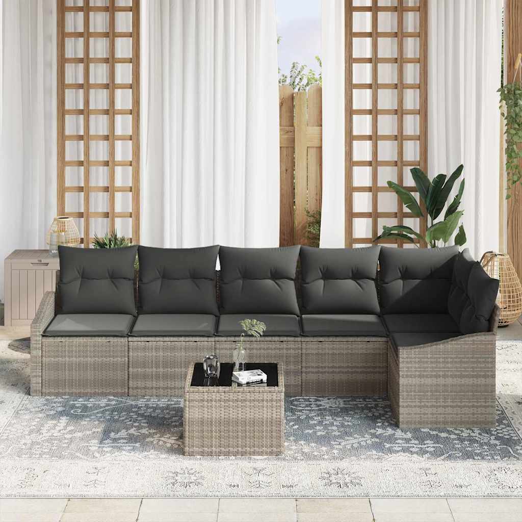 Sofa Set mit Kissen 7 pcs Hellgrau Poly Rattan