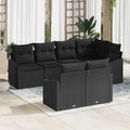 Sofa Set mit Kissen 7 pcs Schwarz Poly Rattan