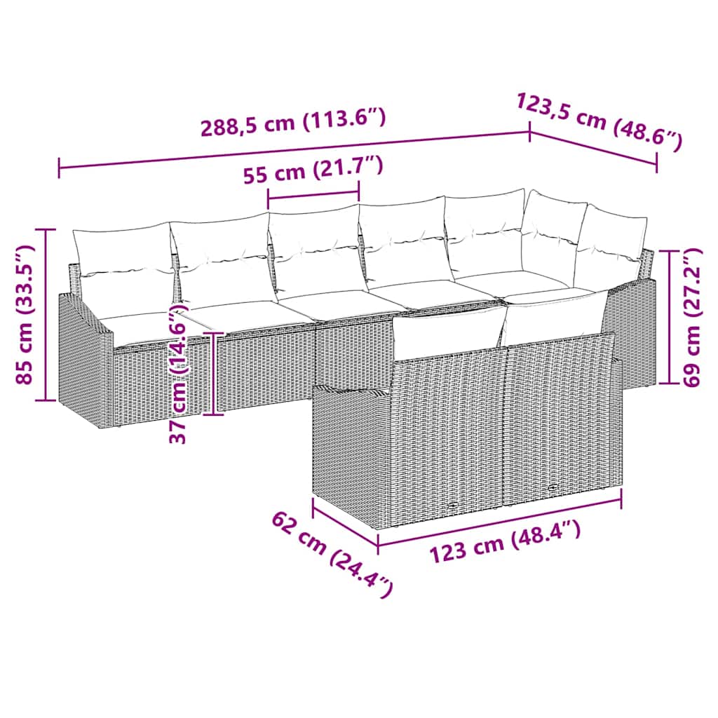 Sofa Set mit Kissen 8 pcs Beige Poly Rattan