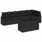 Sofa Set mit Kissen 8 pcs Schwarz Poly Rattan