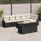 Sofa Set mit Kissen 9 pcs Schwarz Poly Rattan