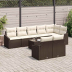 Sofa Set mit Kissen 9 pcs Braun Poly Rattan