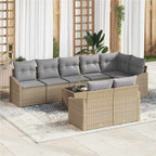 Sofa Set mit Kissen 9 pcs Beige Poly Rattan