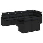 Sofa Set mit Kissen 9 pcs Schwarz Poly-Rattan