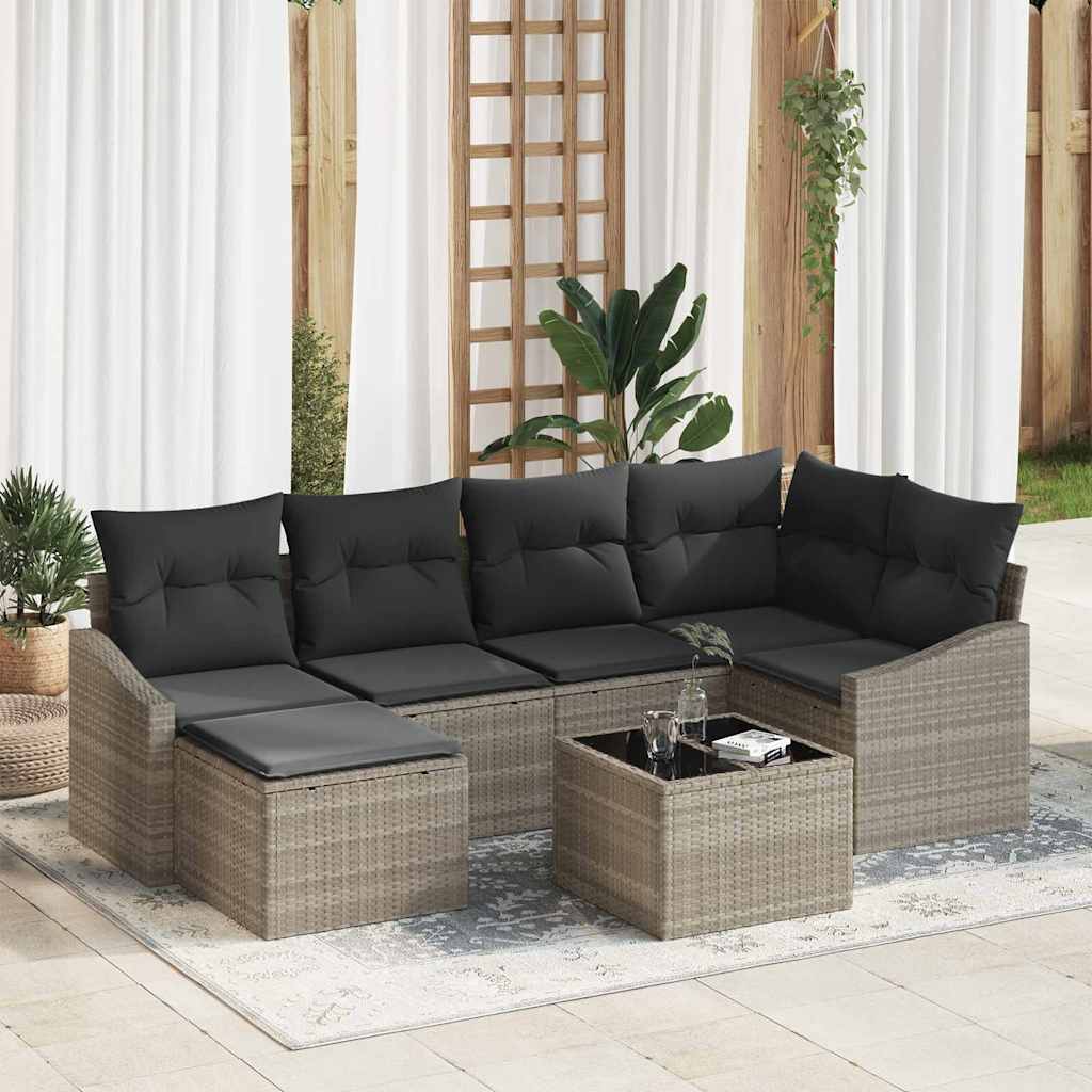 Sofa Set mit Kissen 7 pcs Hellgrau Poly Rattan