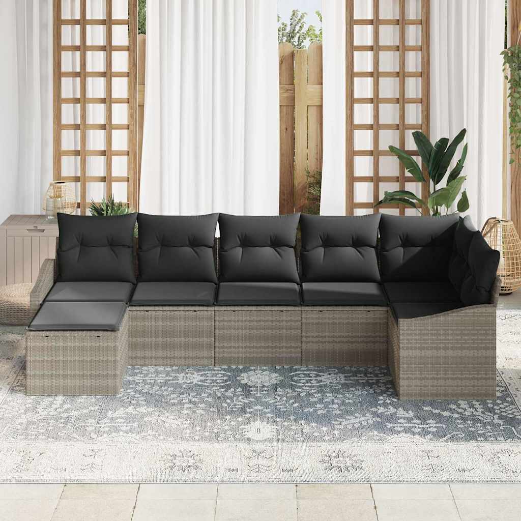 Sofa Set mit Kissen 7 pcs Hellgrau Poly Rattan