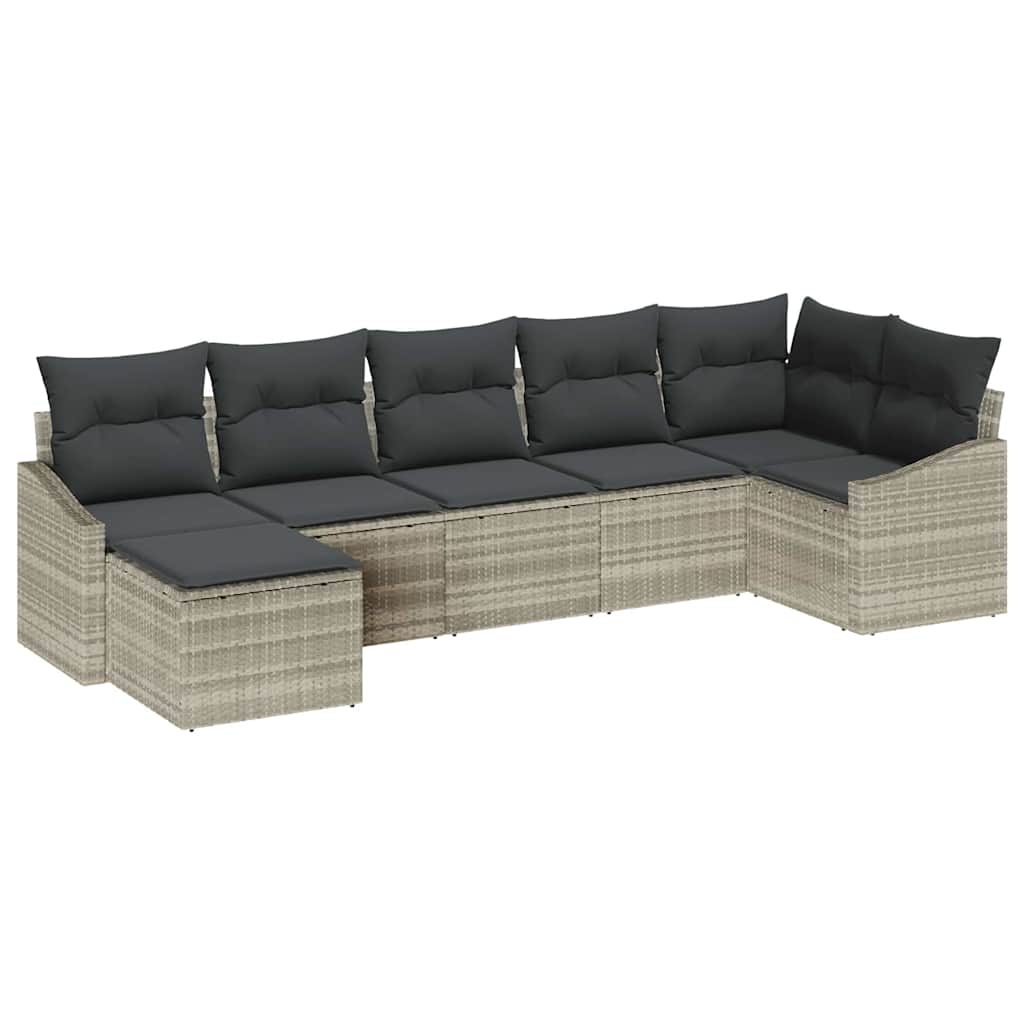 Sofa Set mit Kissen 7 pcs Hellgrau Poly Rattan