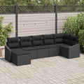 Sofa Set mit Kissen 7 pcs Schwarz Poly Rattan