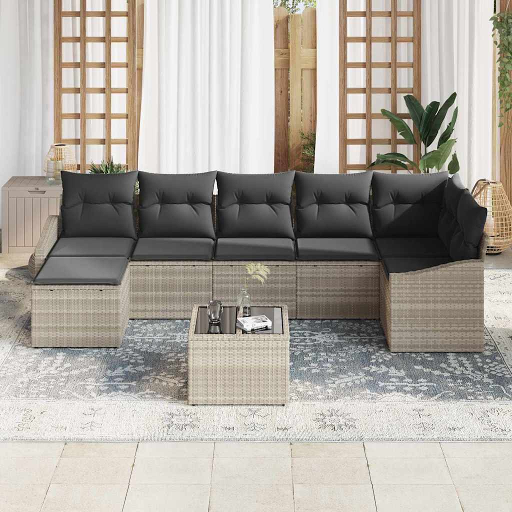 Sofa Set mit Kissen 8 pcs Hellgrau Poly-Rattan