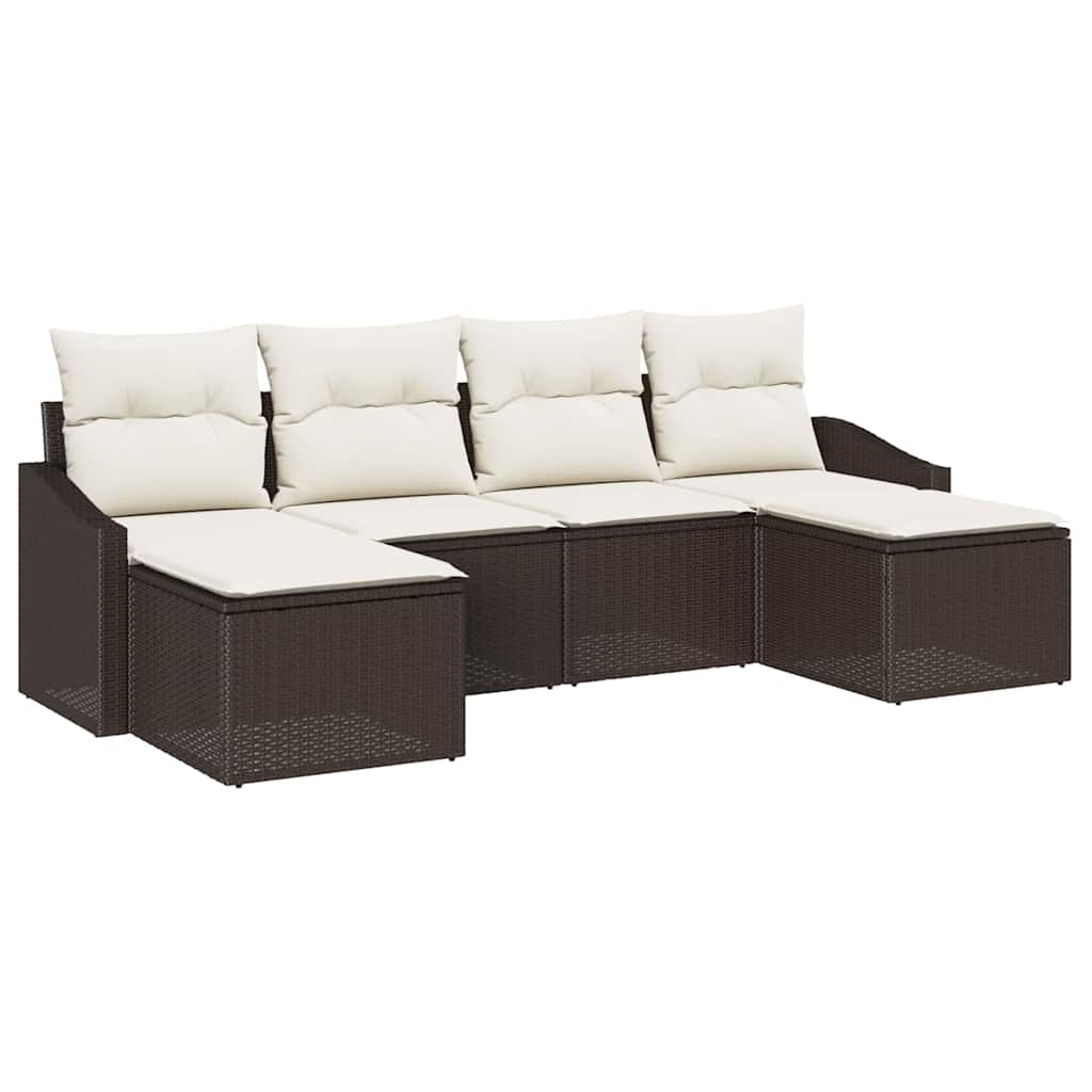 Sofa Set mit Kissen 6 pcs Braun Poly Rattan