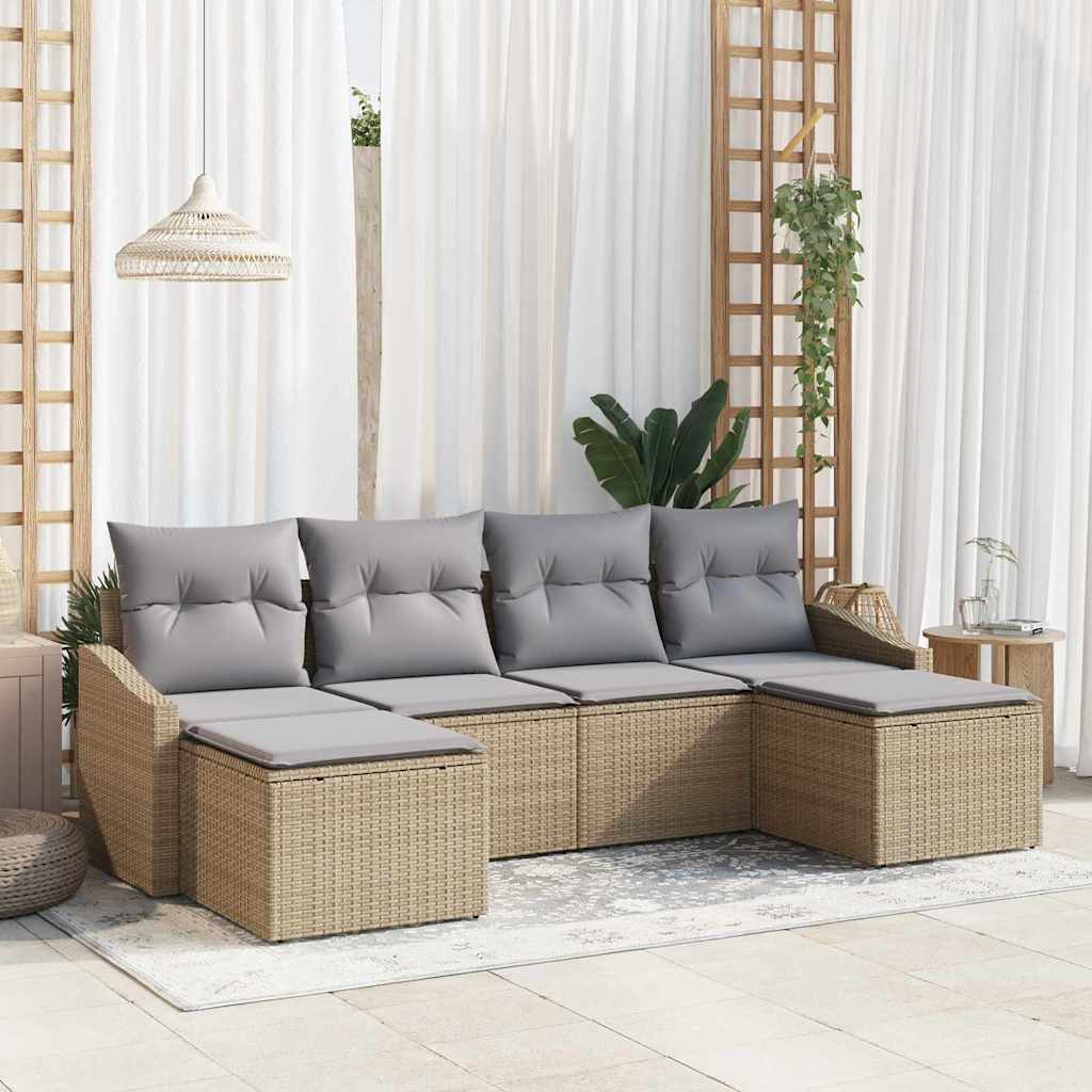 Sofa Set mit Kissen 6 pcs Beige Poly-Rattan