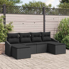 Sofa Set mit Kissen 6 pcs Schwarz Poly-Rattan
