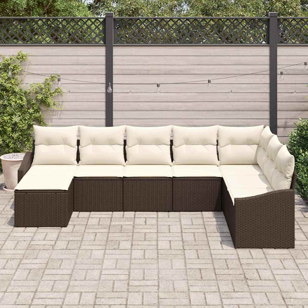 Sofa Set mit Kissen 8 pcs Braun Poly-Rattan