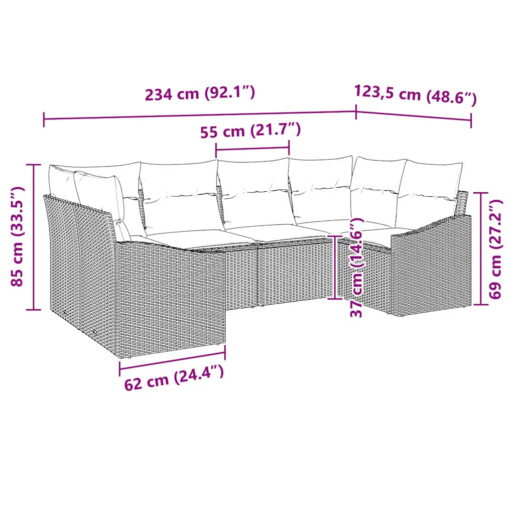 Sofa Set mit Kissen 6 pcs Schwarz Poly-Rattan