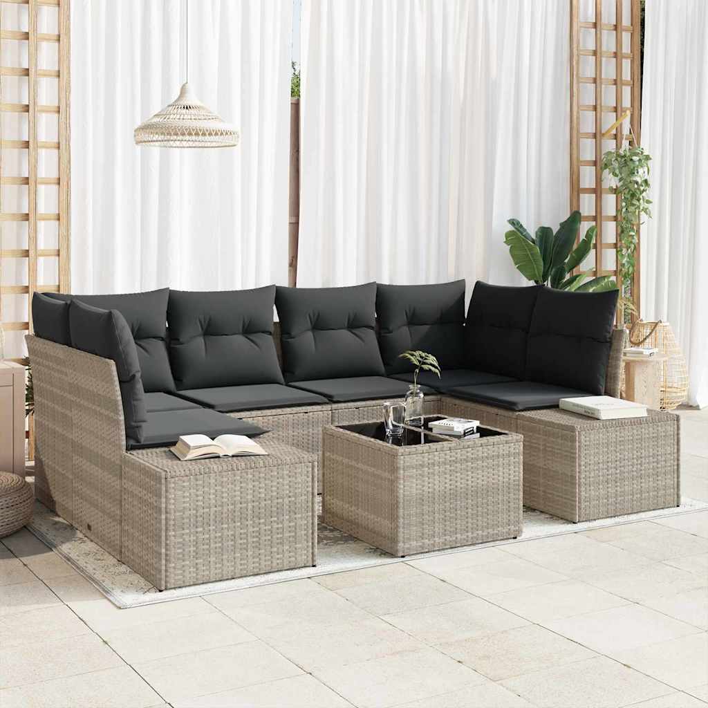 Sofa Set mit Kissen 7 pcs Hellgrau Poly Rattan