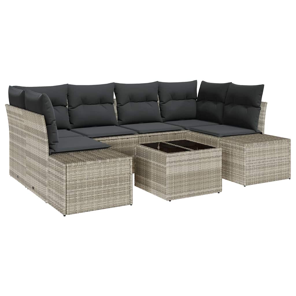 Sofa Set mit Kissen 7 pcs Hellgrau Poly Rattan