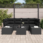 Sofa Set mit Kissen 7 pcs Schwarz Poly Rattan