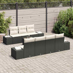 Sofa Set mit Kissen 8 pcs Schwarz Poly Rattan