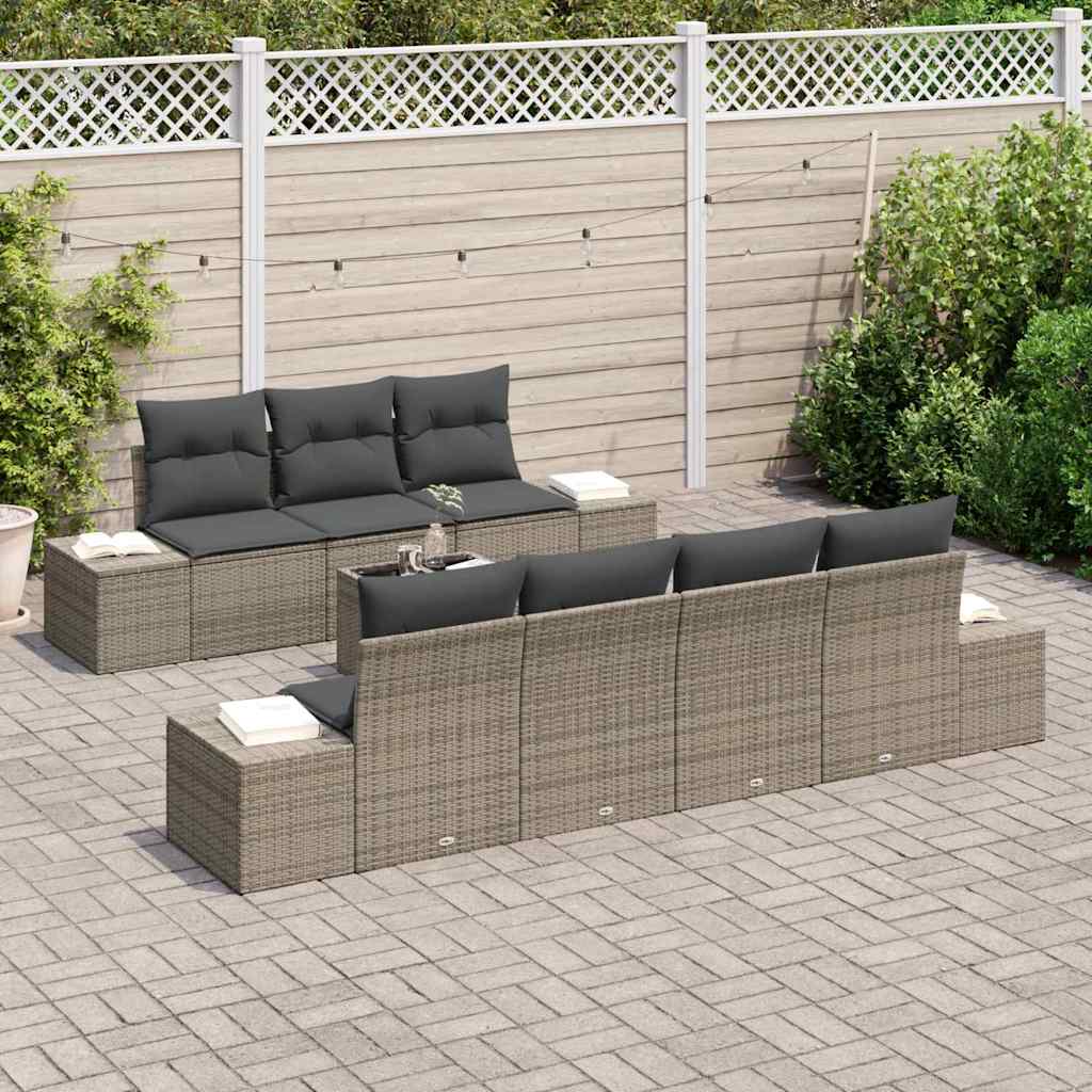 Sofa Set mit Kissen 8 pcs Grau Poly Rattan
